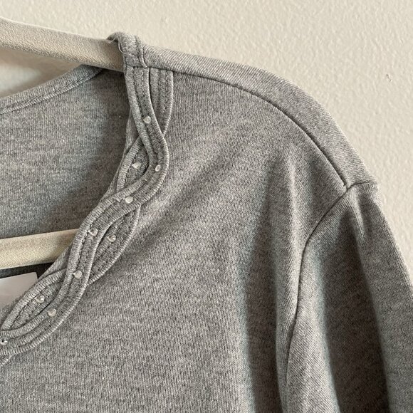Quacker Factory Women L Gray Rhinestone Braided Sparkle 3/4 Sleeves T-Shirt NWT - Picture 6 of 10